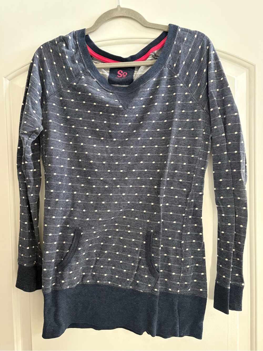 SO Navy and White Dot-Print Crewneck Sweater